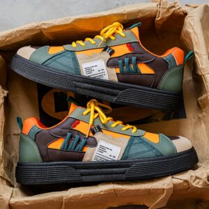 1 Pair of Men's Breathable Casual Skate Shoes - Slip-Resistant, Comfortable Lace-Up Shoes with Durable Fabric and Stylish Contrast Design, Vibrant Color Blocking, Men's Shoes, Men's Work Shoes, Men's Casual Shoes, Men's Sneakers, Outdoor Shoes