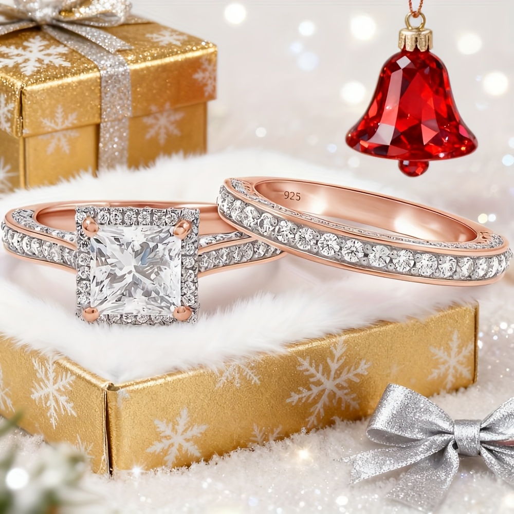 2 Cttw Princess Cut Lab Moissanite Halo Bridal Set Engagement Ring for Women In…