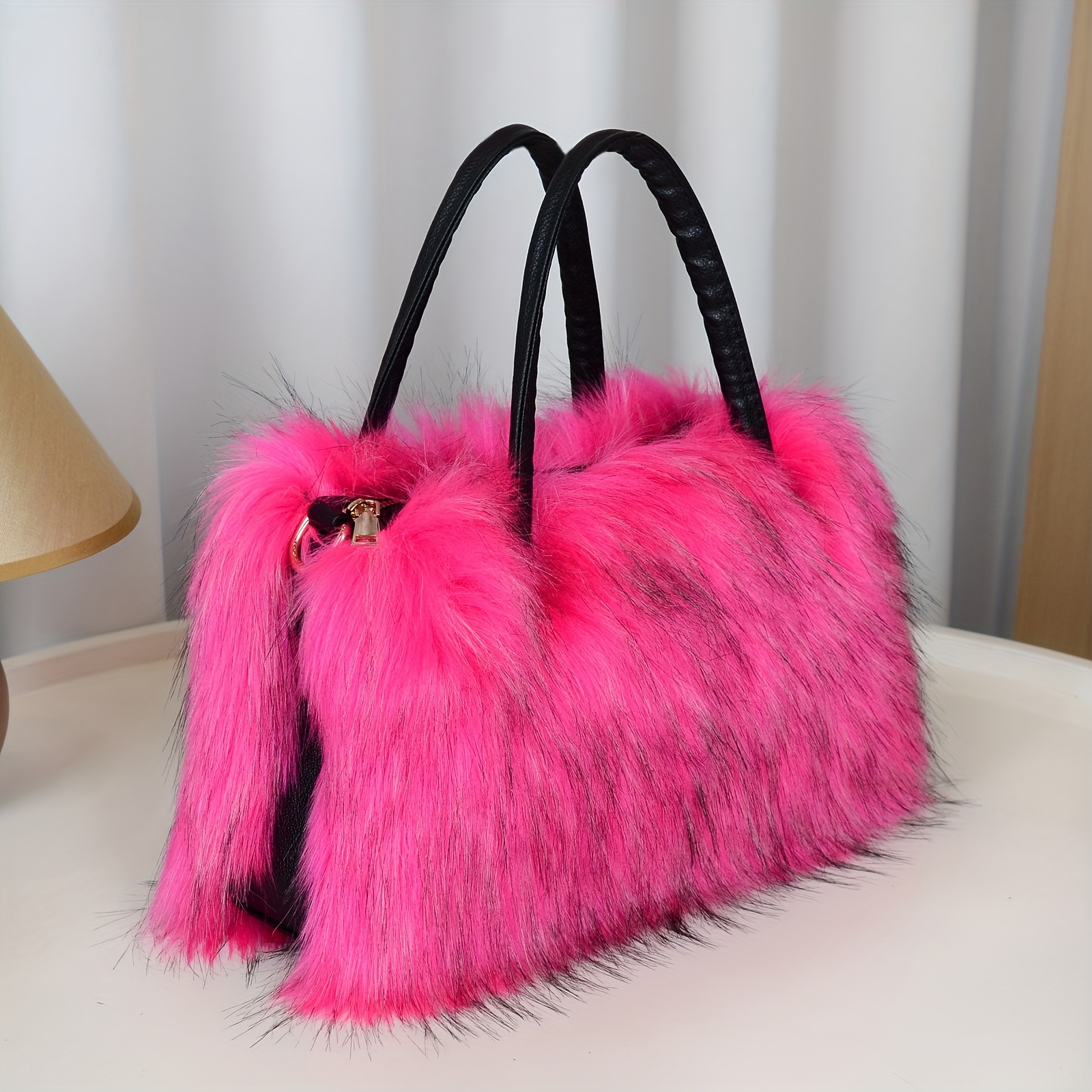 Women'S Plush Faux Mink Shoulder Bags | High-End Fashion Tote And Crossbody Bags in Five Colors:, Pink, Khaki, Silvery Grey, Green | Ideal Gifts for Girlfriend, Daughter, Mother | Solar Bloom Brand, Zipper Closure, Removable Strap Chance of Free Gift - Image 5