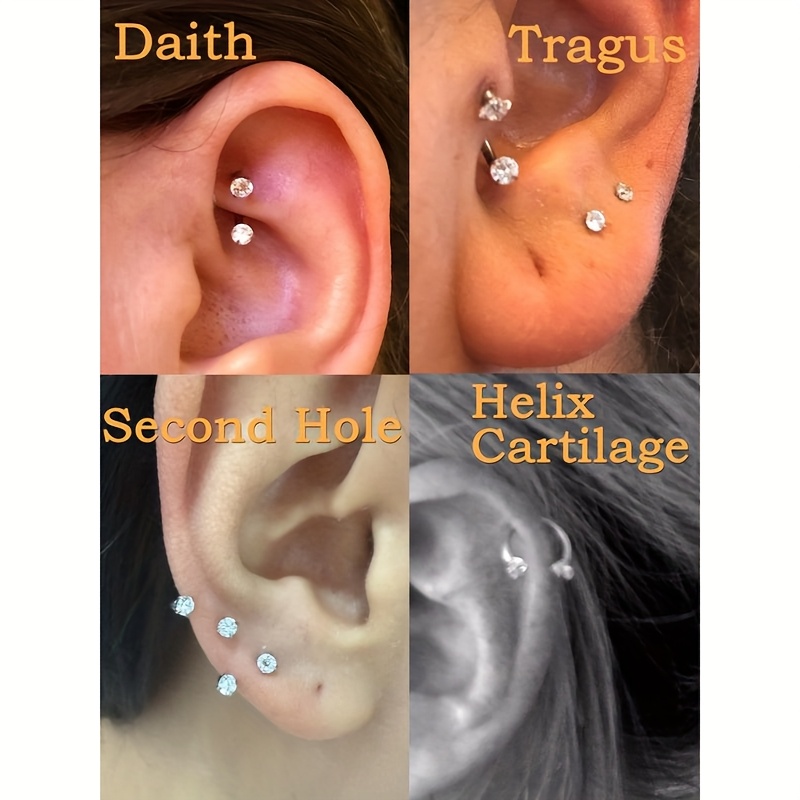 4pcs of Stylish And Minimalist Stainless Steel Circular Heart Star CZ Zirconia Horseshoe Nose Rings with Internal Thread Design, Suitable for Multiple Piercings, Perfect for Nasal Cartilage, Ear Screens, And Lips. - Image 10