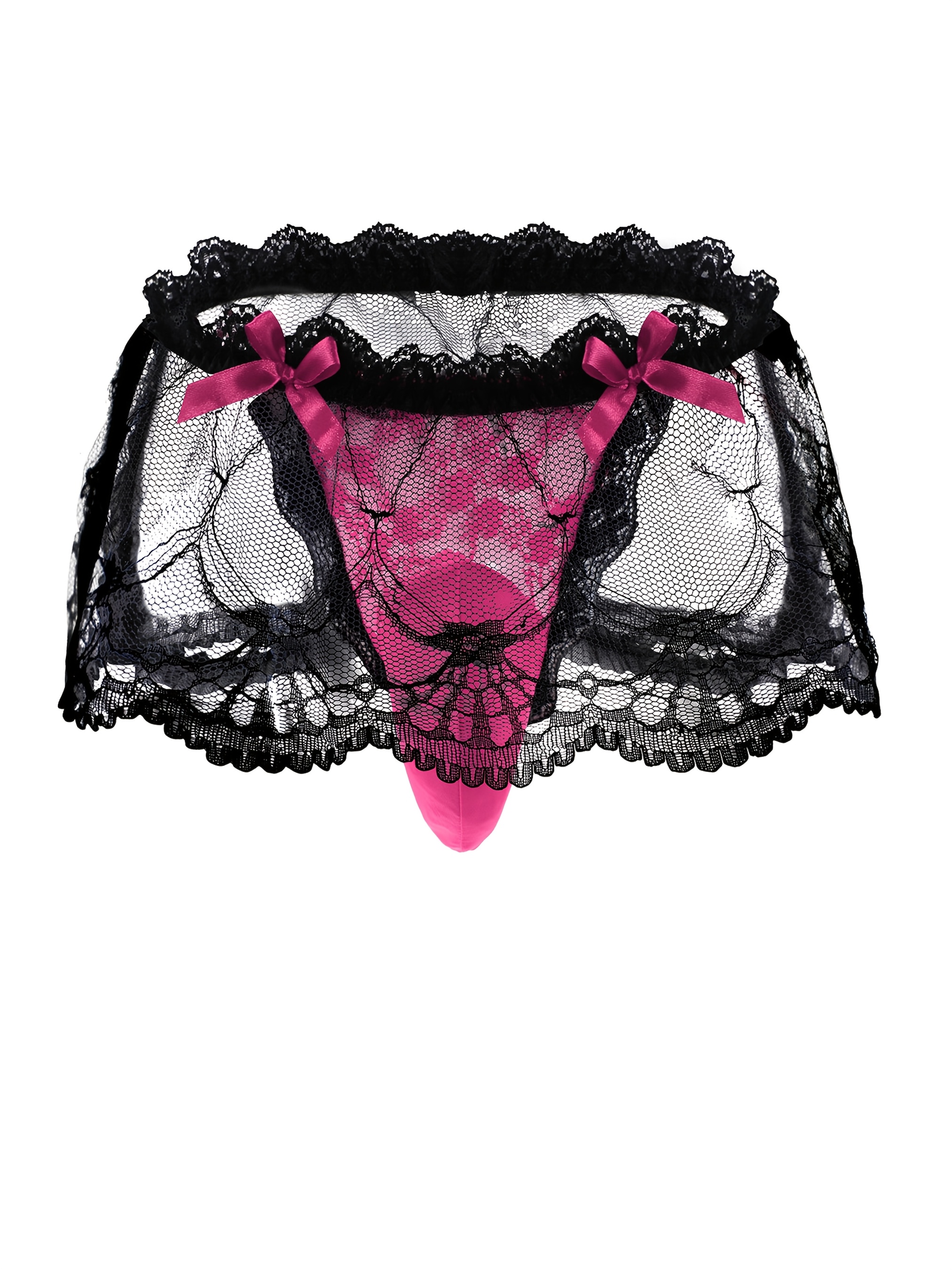 [Sexy Lace Underwear] Lace Men's Sexy Underwear | Mesh Design, Red Bow and Pouc…