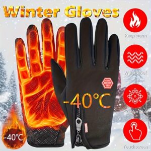 Men's Windproof Thermal Gloves Compatible for Smartphone Touchscreen - Thickened Insulated Winter Sports Gloves with Zipper Closure, Washable Cold Weather Skiing, Cycling & Outdoor Gloves for Smartphones/iPad (Durable Performance)