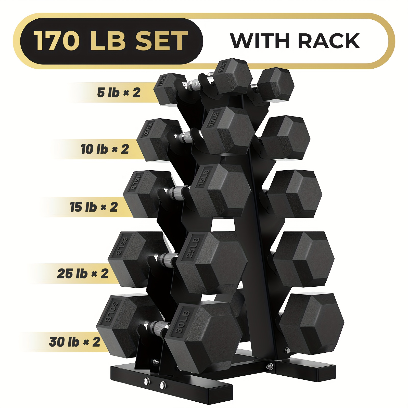 Dumbbell Set, 170 Lb with Rack, for Home Gym Strength Training and Fitness