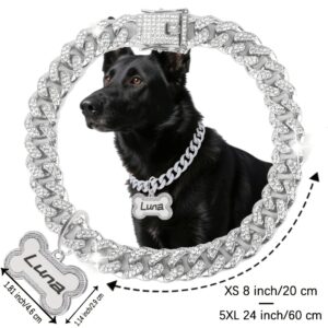 Customizable Dog Cuban Chain Collar with Personalized Tags, 0.51 inch Wide, Suitable for Small, Medium, And Large Dogs. A Perfect Pet Accessory Gift That Can Be Engraved with The Pet'S Name And Phone Number to Prevent Loss, Without Battery