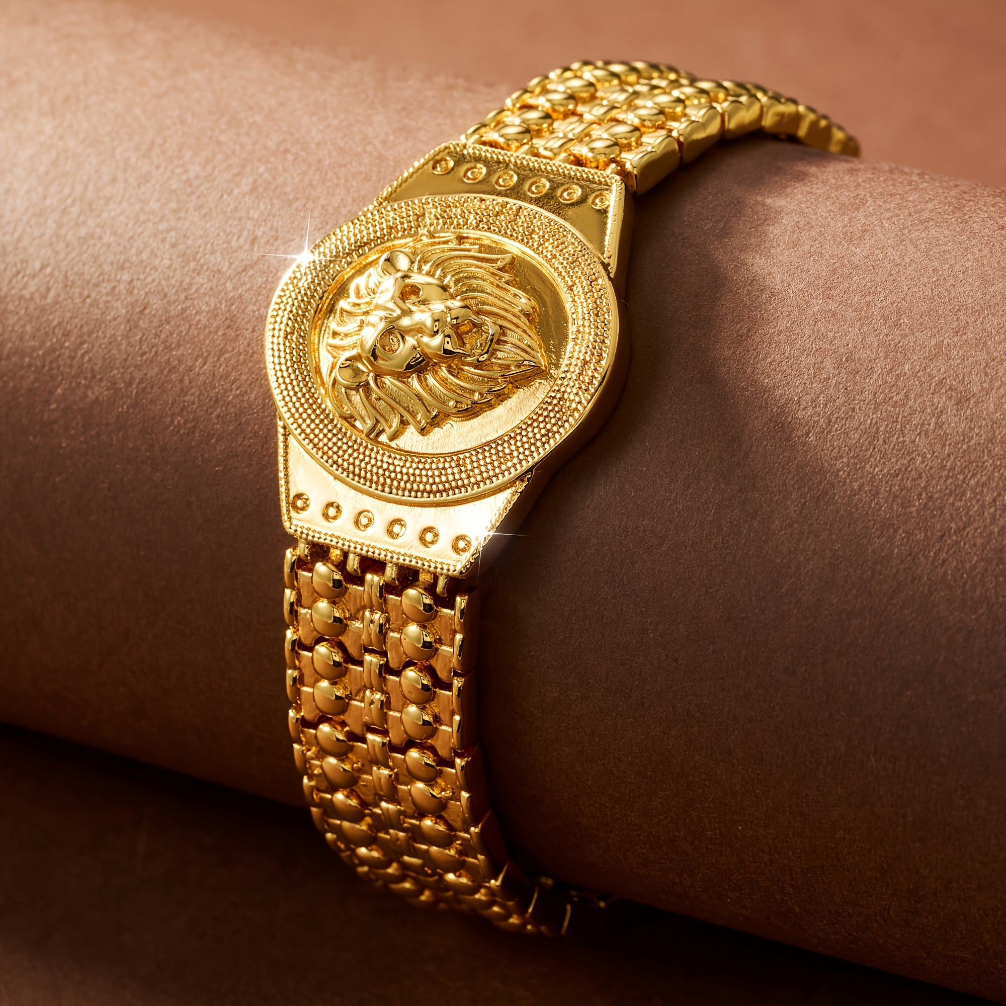 1pc Men's Lion Head Bezel Bracelet - Synthetic Lion Head, Lion-Themed Jewelry Gift for Parties, Music Festivals & Mardi Gras - Year-Round Wearable for Events/Casual Outfits (Lion's Head) - Bezel) - Image 6