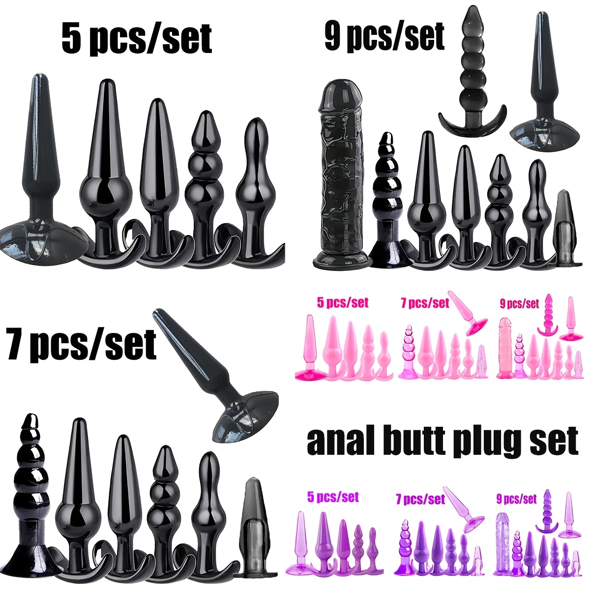 5pcs /7pcs /9pcs Anal Butt Plug Set Adult Sex Products G Spot Stimulator Realistic Dildo Penis for Women Stimulation G-Spot Female Male Sex Sexual Toys for Couple Bed Sex Game - Image 10