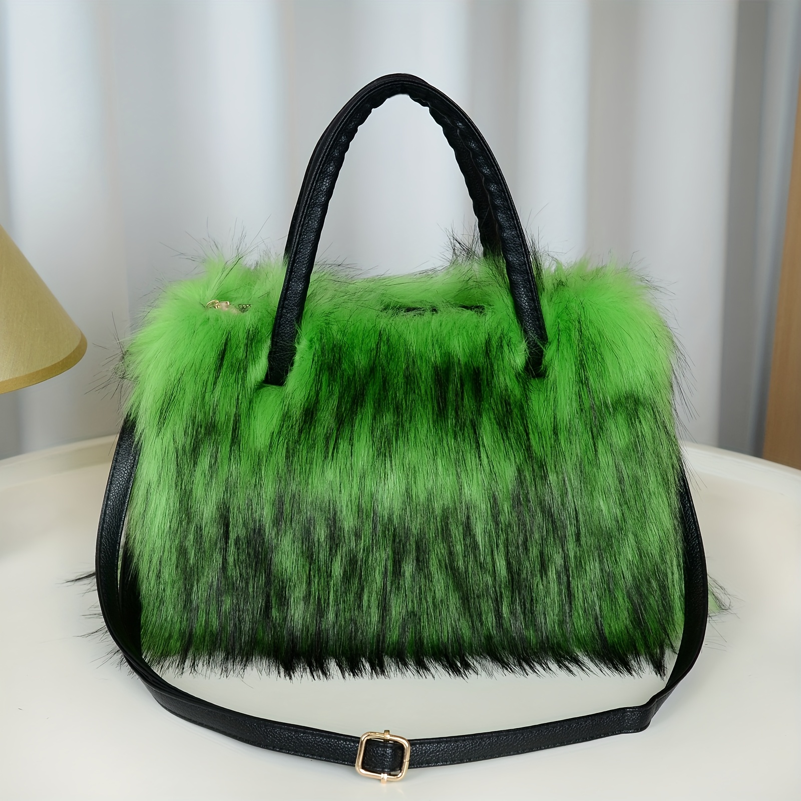 Women'S Plush Faux Mink Shoulder Bags | High-End Fashion Tote And Crossbody Bags in Five Colors:, Pink, Khaki, Silvery Grey, Green | Ideal Gifts for Girlfriend, Daughter, Mother | Solar Bloom Brand, Zipper Closure, Removable Strap Chance of Free Gift - Image 12