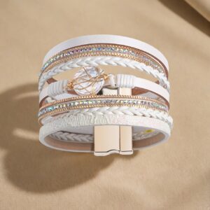 1pc Women's Bohemian Braided Bracelet with -Plated Zinc Alloy & PU Leather Wrist - Handwoven Tone Beads for Daily Wear, Gift, Year-Round Elegant Wrist Accessory (Handwoven Suitable for Women)