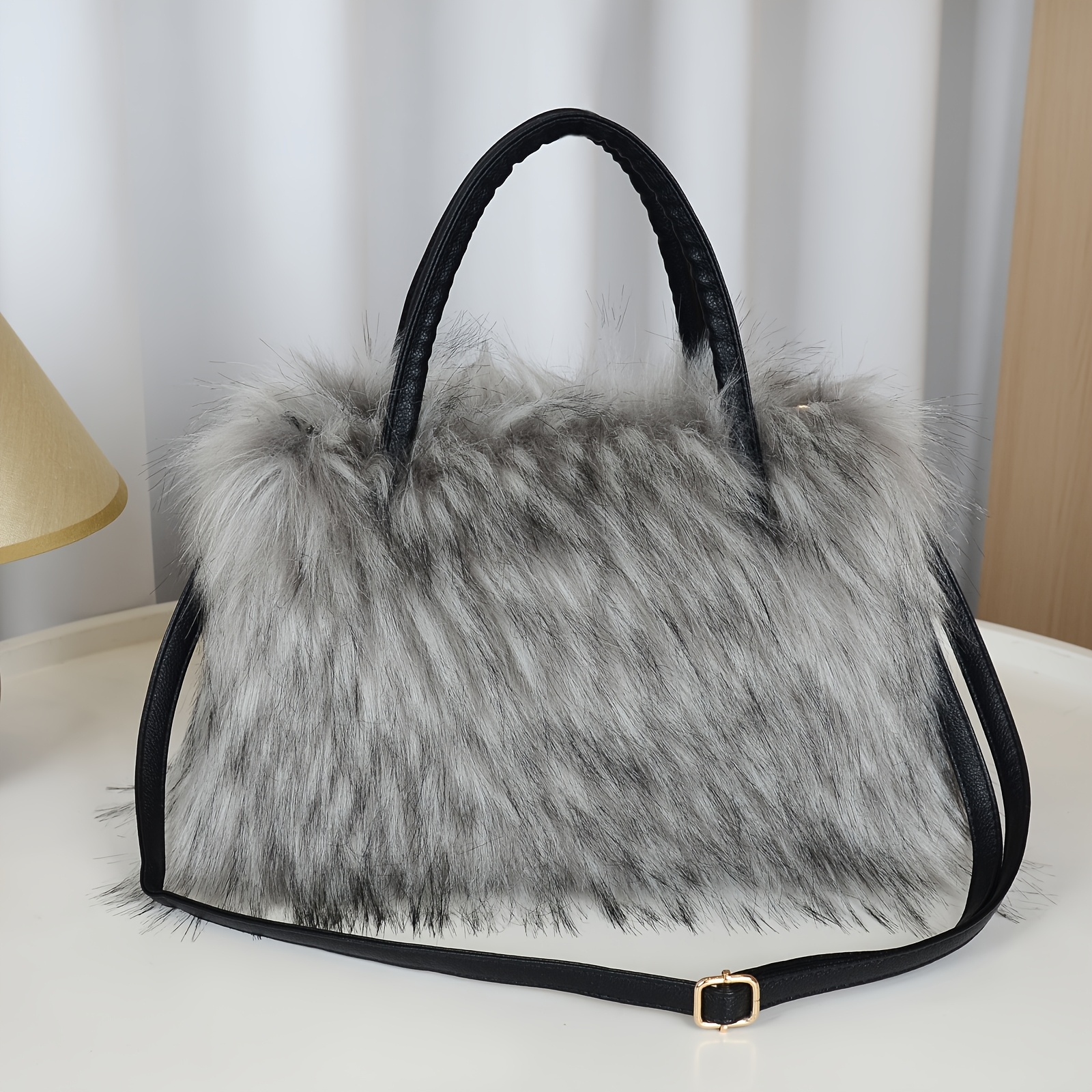Women'S Plush Faux Mink Shoulder Bags | High-End Fashion Tote And Crossbody Bags in Five Colors:, Pink, Khaki, Silvery Grey, Green | Ideal Gifts for Girlfriend, Daughter, Mother | Solar Bloom Brand, Zipper Closure, Removable Strap Chance of Free Gift - Image 11