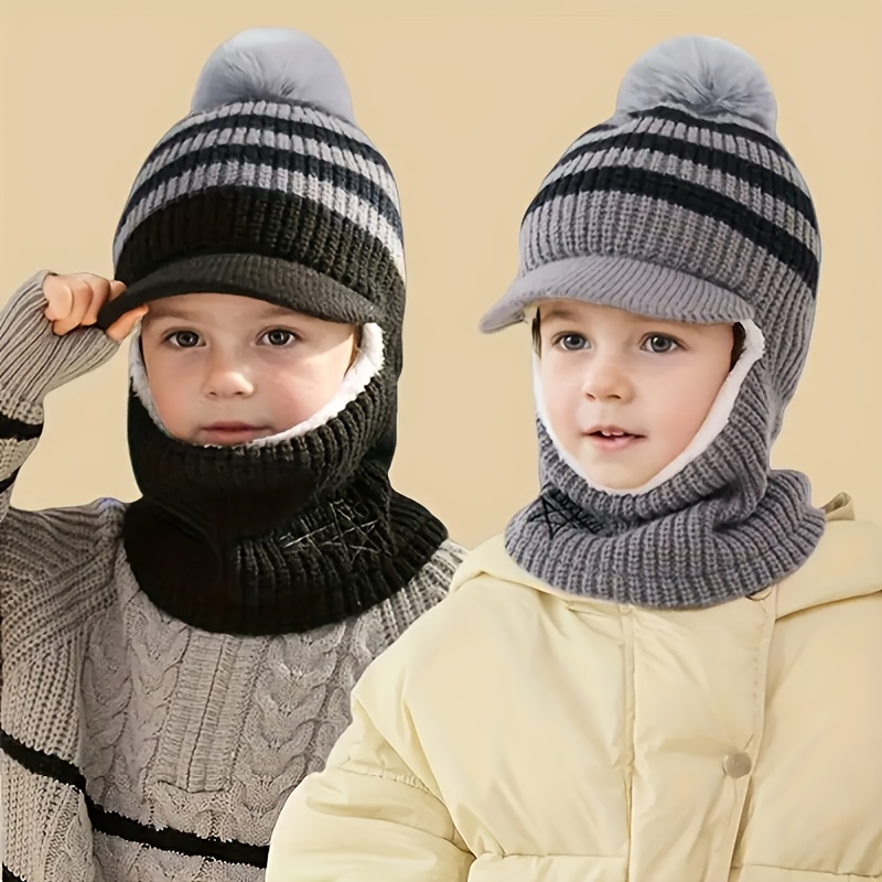 Mask Hat - Full Face & Neck Protection, Half-Face/Full-Face Options, Soft Warm Winter Wear for Boys & Girls 2-8 Years, Lightweight for Skiing,, Outdoor Activities (Grey/Black) - Easy On - Image 5