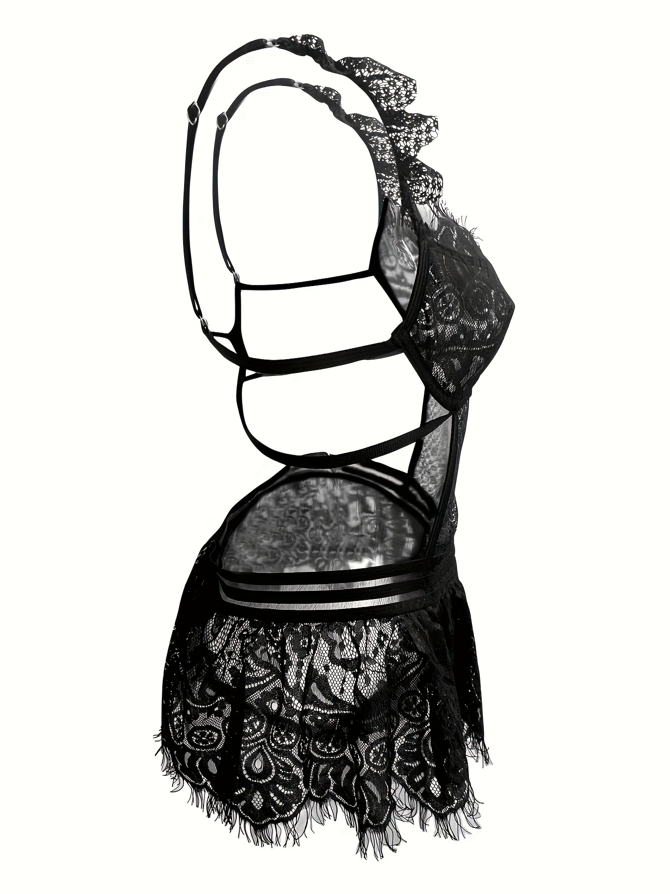 Women's Sexy Lace Skeleton Bodysuit - Open-Deep V Backless Lingerie with Cut-Ou…