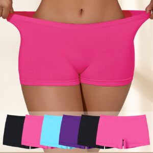 [6-Pack Seamless Boxer Briefs] 6-Pack NADIA GO Women's Seamless Boxer Briefs - Mid-Rise High Support No Show Panties, Soft Breathable Fabric, 6 Vibrant Colors, Sizes S-6XL for Everyday Comfort & Lifestyles, Simple Design, Smooth Texture, Workout Underwear, Minimalist Style, Durable Construction, Multipack Underwear, Workout Essentials