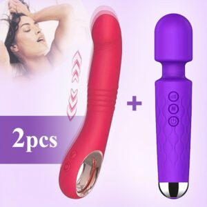 2pcs Of Powerful Vibrators + AV Wands, Sexy Toys Kit, 10 Powerful Thrusting And Vibration Modes | 1 Soft-material Impact Vibrator, 2-in-1 Adult Female Toy for Stimulating The Clitoris, Vagina, And G-spot, Suitable for Couple, Discreet Toy, Bodysafe