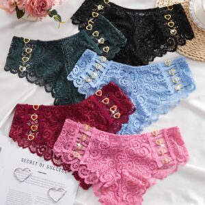Set of 5 Women'S Panties Featuring Valentine'S Heart Designs, Made from Stretchy And Breathable Material. Available in Black, Green, Red, And Blue, Perfect As Christmas Gifts for Women Or Girlfriends for Valentine'S Day