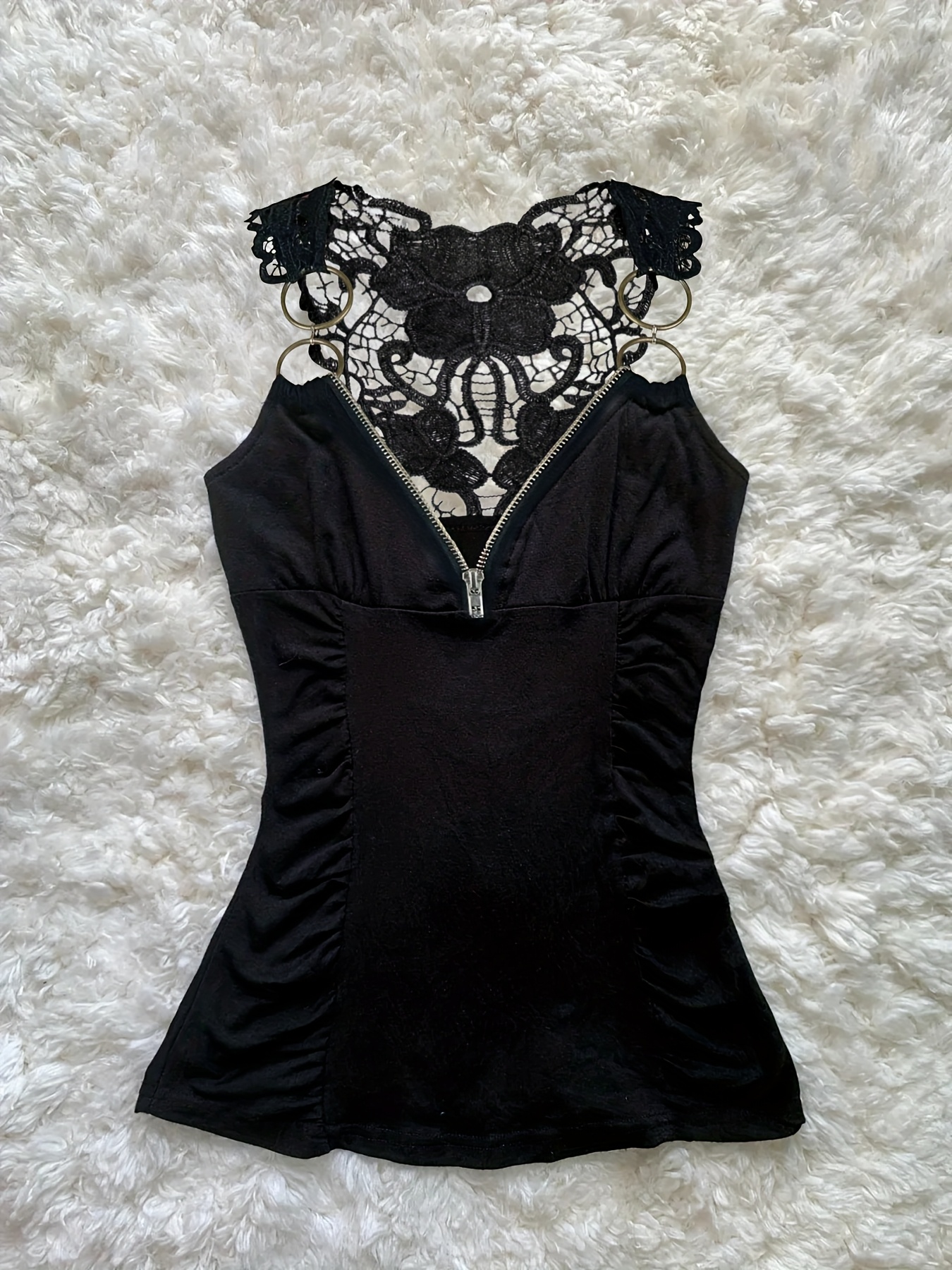 Y22K Solid Color Embroidered Lace Women'S Fashion Tank Top with a Vintage, Sexy…