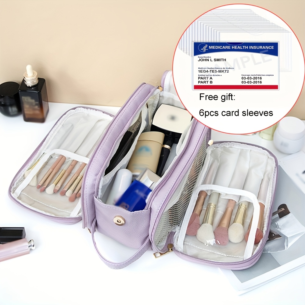 Women's Large Capacity High Quality Cosmetic Bag - Pink Tri-Fold Travel Makeup Organizer with Faux Leather Lining, Multiple Zippered Pockets & Wrist Strap for Brushes, Toiletries, Jewelry Storage, Toiletry Organizer Bag | Organized Toiletry Bag | Practical Organizer, Large Cosmetic Bag - Image 12