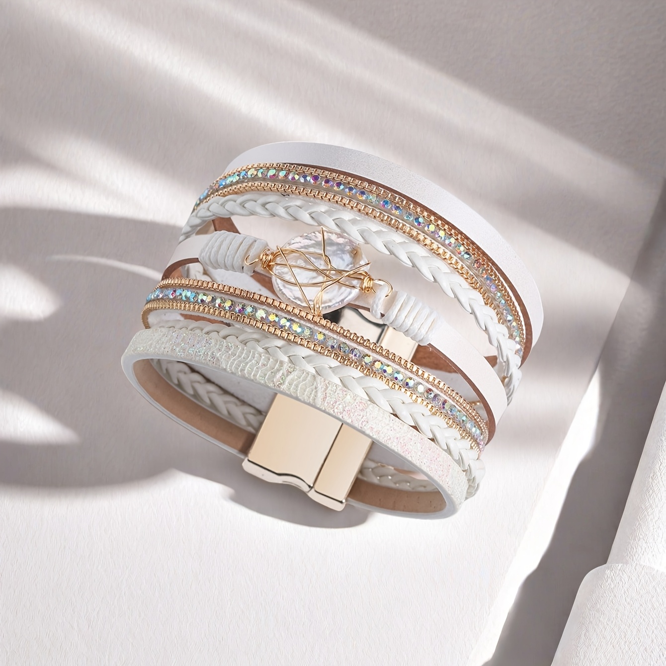 1pc Women's Bohemian Braided Bracelet with -Plated Zinc Alloy & PU Leather Wrist - Handwoven Tone Beads for Daily Wear, Gift, Year-Round Elegant Wrist Accessory (Handwoven Suitable for Women) - Image 8