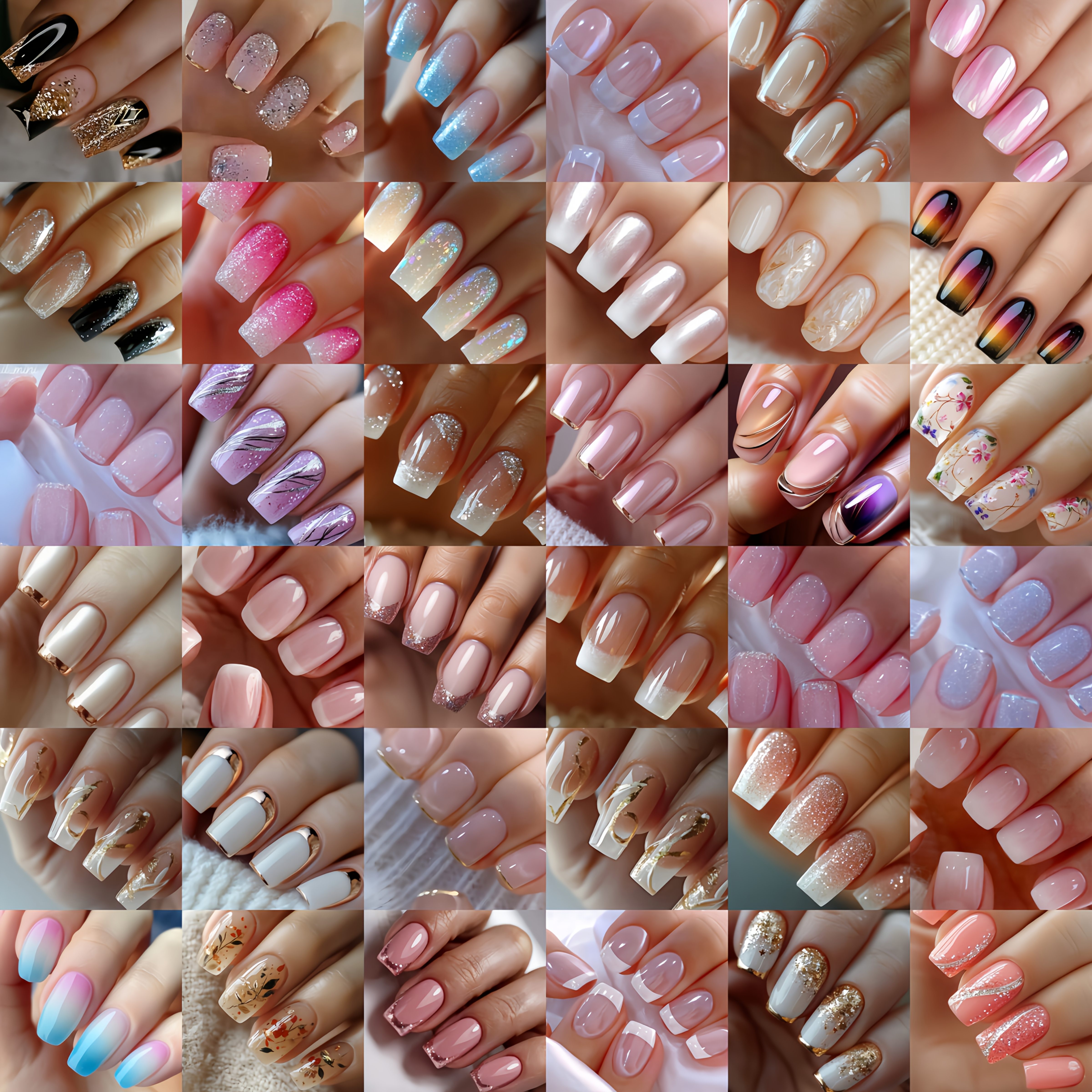 A Set of 96 Random Nail Designs Featuring French Tips, Solid Colors, And Gradie…