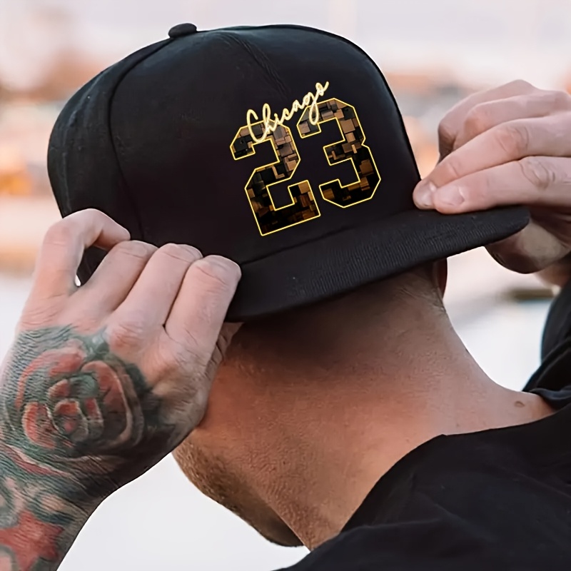 2pcs Chicago 23 Golden Print Baseball Cap & Crossbody Bag Set - Adjustable Snapback Hat with Black Mesh Back, Streetwear Style for Outdoor Sports, Casual Wear - Perfect Gift for Men, Chicago 23 Logo, Mesh Back Hat, Urban Fashion Accessory, Durable Zipper Bag - Image 2