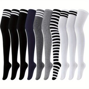 5 Pairs Heavy-Duty Compression Over-the-Knee Stockings with Extra-along Leg Guards (27.6") - Anti-Slip Opening, All-Season Tights for Boots, Jeans, Cosplay, Casual Attire - Durable & Machine Washable - Available in Black, Navy, Gray