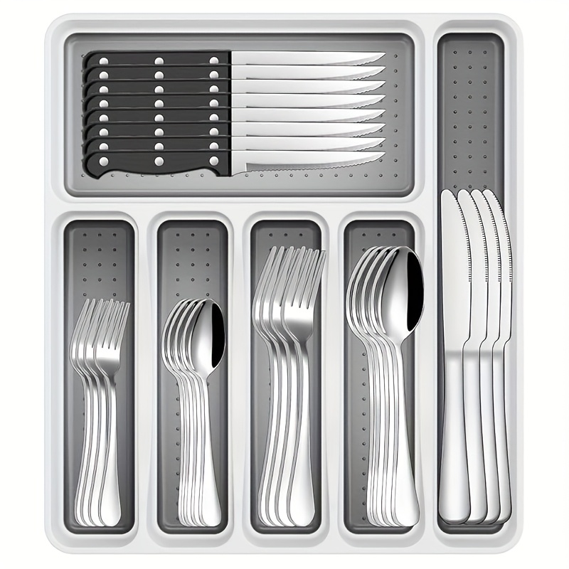 49pcs Silverware Sets with Steak Knives And Organizer, Includes Stainless Steel Knife Spoon And Fork, Dishwasher Safe Flatware Sets Service for 8, Cutery Sets with Tray for Kitchen - Image 3