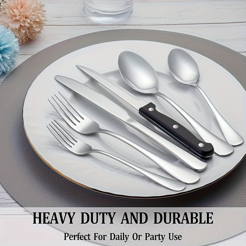 49pcs Silverware Sets with Steak Knives And Organizer, Includes Stainless Steel Knife Spoon And Fork, Dishwasher Safe Flatware Sets Service for 8, Cutery Sets with Tray for Kitchen - Image 12