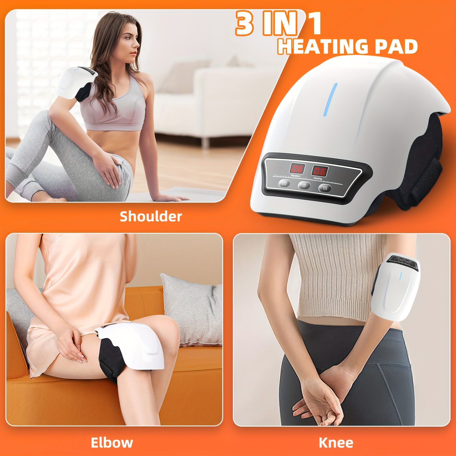 Knee Massager Features Heat, with 9 Different Heating Settings And 9 Vibration Speeds. It Comes with Adjustable Straps And a Cordless Design, Making It a Heating Pad Suitable for Joints, Muscles, And Knees. This Massager Is Perfect for - Image 7