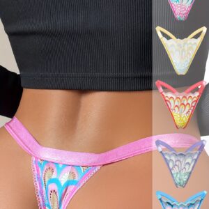 5pcs Women's Thong Underwear - Low-Rise Semi-Sheer Lace Contrast Panties (5 Styles Suitable for 5pcs Combination) - Soft Breathable V-String Bikini Briefs for Lingerie Collection