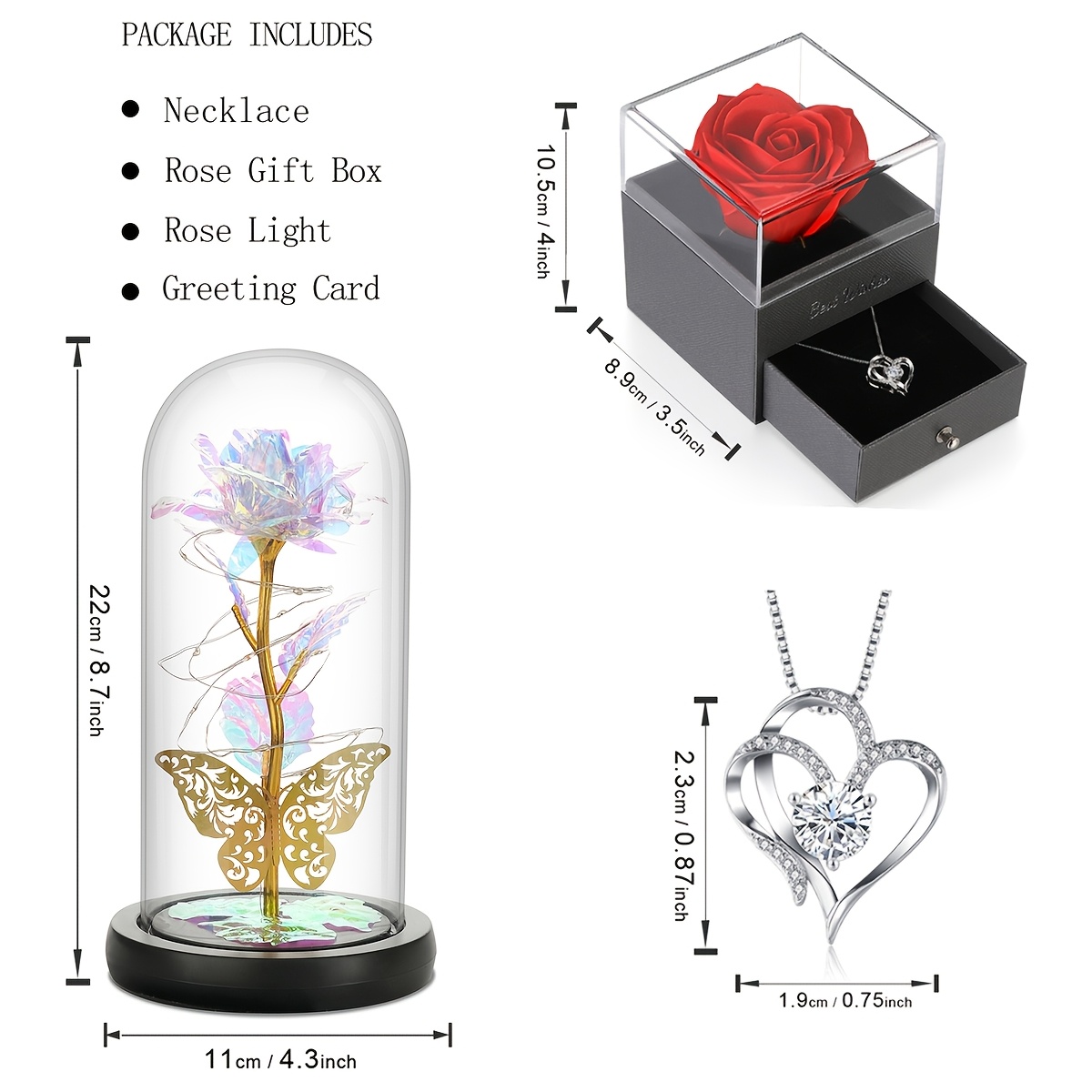 Enchanting 2pcs Gift Set for Her - Light-Up Preserved Rose in Glass & Heart Necklace, Perfect for Mom, Wife, Sister, Grandma on Mother's Day, Birthday, Christmas, Valentine'sChristmas - Image 3