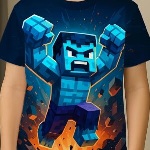 Angry Blue Giant Fun 3D Printed Boys' Short Sleeve Casual Adventure Style Round Neck Fashion T-shirt Outdoor Sports Style Creative Fashion Top! Sheldon's Selection - The Best Gift for Boys and Girls!