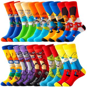 5/10 Pairs of Men's Fashion Cartoon Pattern Round Neck Socks, Breathable and Comfortable Casual Street Style Neutral Socks, Suitable for Men's Outdoor Wear All Seasons