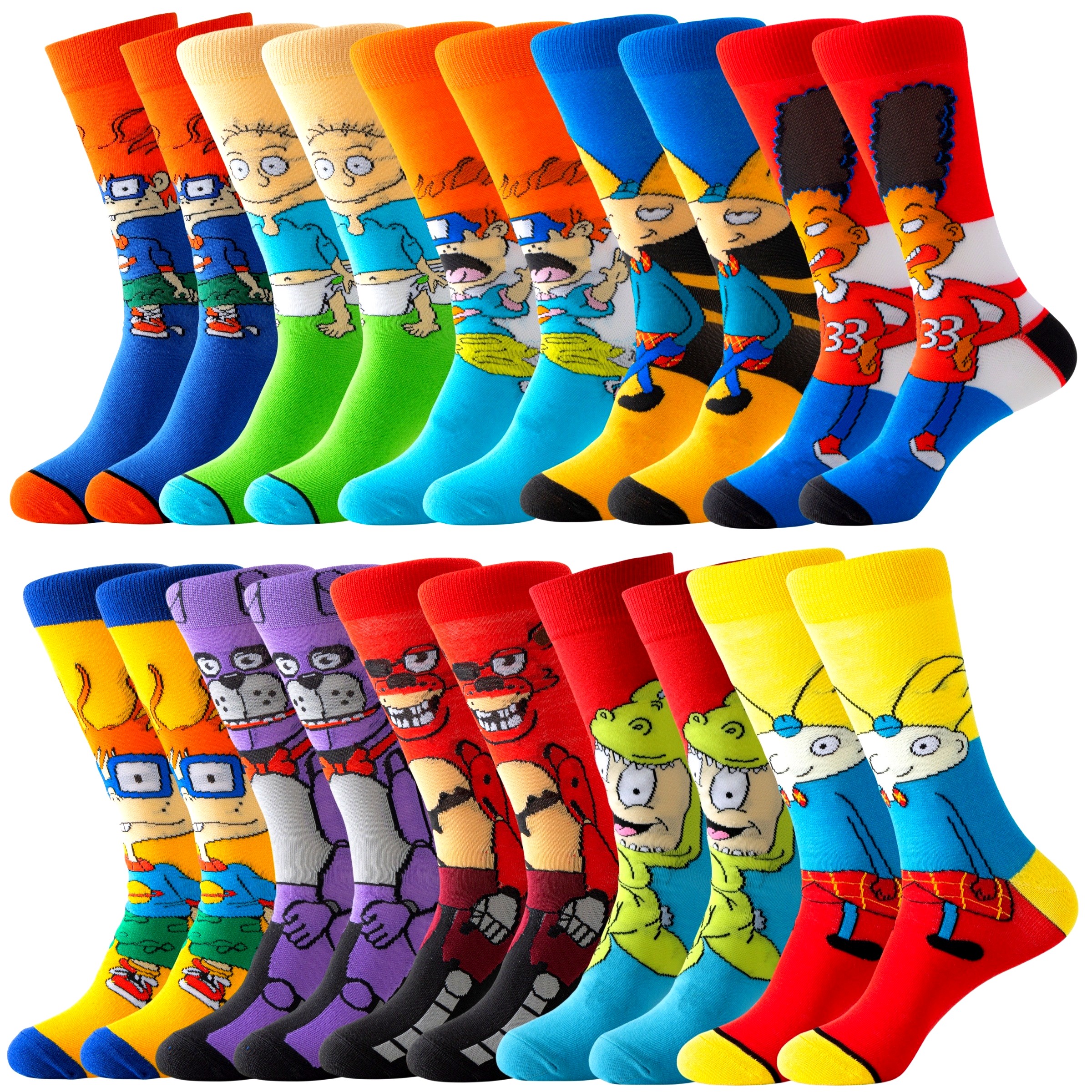 5/10 Pairs of Men's Fashion Cartoon Pattern Round Neck Socks, Breathable and Comfortable Casual Street Style Neutral Socks, Suitable for Men's Outdoor Wear All Seasons