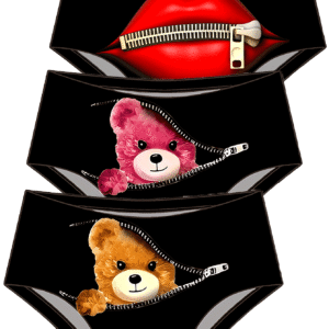 3-Pack Cartoon Bear Lips Zipper Print Comfortable Breathable Quick-Dry Women'S Triangle Panties | Seamless, Drop Waist, Glam Style