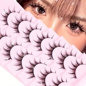 Set of 7 Manga Eyelashes - Natural Appearance, 3D Volume, Wispy, Fluffy, Spiky, Suitable for Anime & Cosplay - Bundle of 7 - Individual Clusters - Korean & Japanese Design