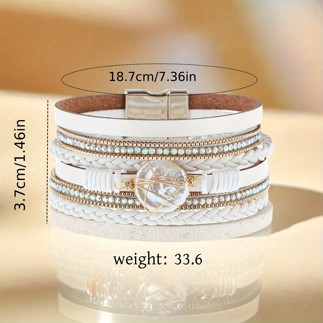 1pc Women's Bohemian Braided Bracelet with -Plated Zinc Alloy & PU Leather Wrist - Handwoven Tone Beads for Daily Wear, Gift, Year-Round Elegant Wrist Accessory (Handwoven Suitable for Women) - Image 2