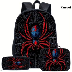 [Trendy Backpack] Cool Trendy Red Spider Print Pattern Backpack | Storage Bag