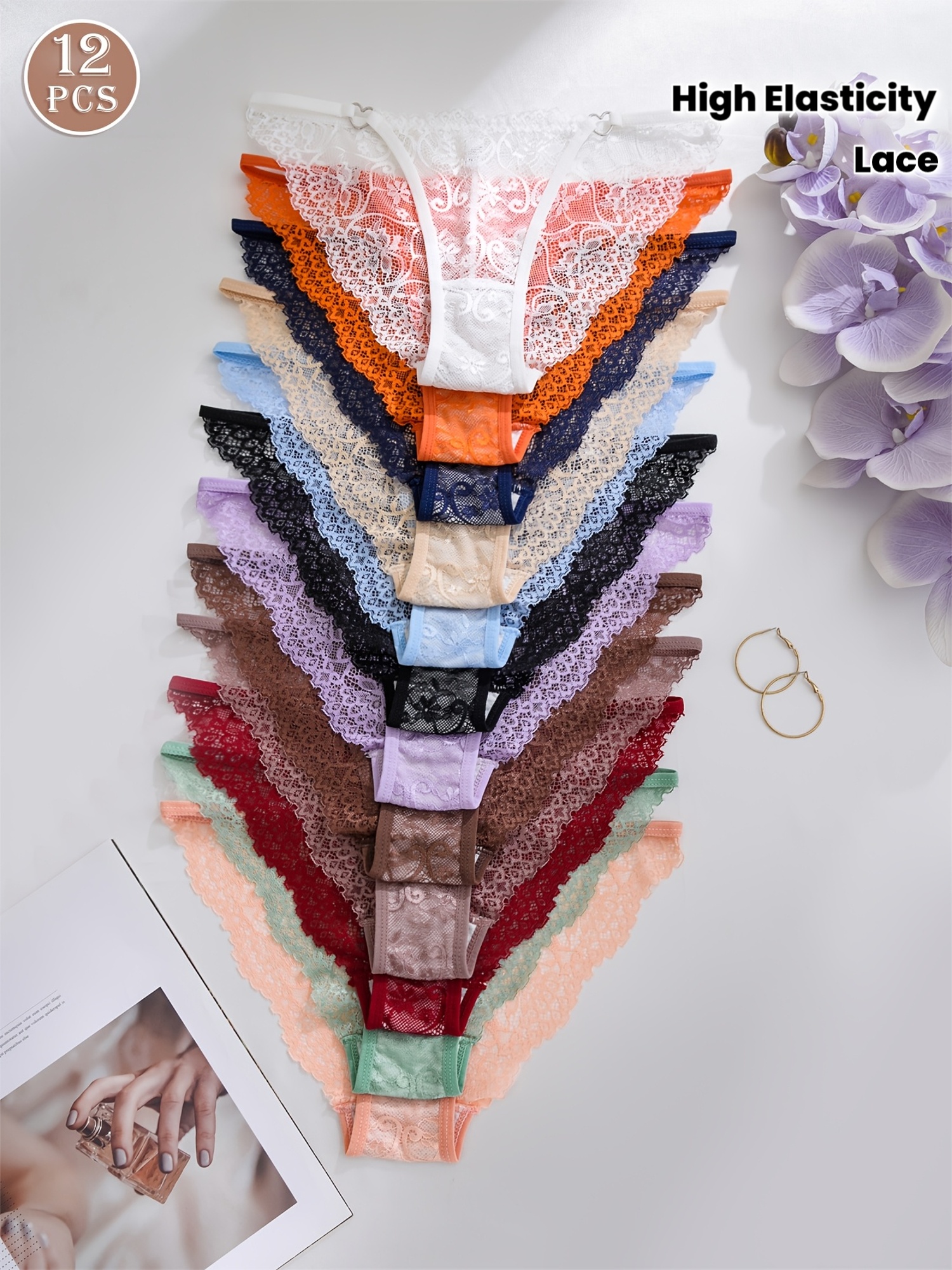 12-Pack Women's Low-Rise High-Elasticity Hipster Panties - Full Coverage Lace U…
