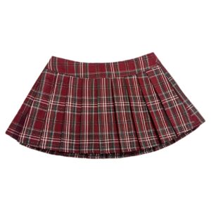 Elegant Direction Women's A-Line Pleated Skirt - Golden-Dusted Burgundy Plaid Tennis Skirt, Non-Stretch Fabric, Low-Rise Flared Hem for Spring/Summer/Autumn, Casual & Formal Wear, Summer Outfit, Classic Design, Tailored Fit, Stylish Women
