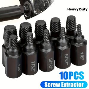 10pcs Heavy-Duty Thread Extractor Set – Easily Remove Damaged, Stripped, or Broken Bolts, Hex Screws & Fasteners, High-Strength Construction for Long-Lasting Durability