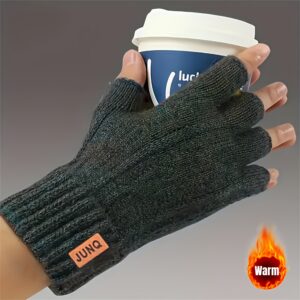 Men'S Alpaca Fleece Winter Gloves - Thermal Insulated Half-Finger Design with Thick Warm Lining, Windproof & Breathable, Machine Washable - Cold Weather Riding, Outdoor Activities - Easy On/off, Winter Gloves, Cold Weather Gear, Casual Style