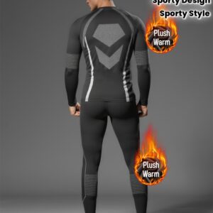 Men'S Winter Warm Fleece-Lined Ski Suit - 2pcs Athletic Set with Long Sleeve Top & Leggings, Breathable Moisture-Wicking Fabric, Slim Fit for Running, Gym, Skiing, Basketball, Golf - All-Season Outdoor Sports & Casual Wear, Winter Sports Apparel, Sleek Sporty Design, Comfortable Fit, Gym Workout Clothes, Sporty Look, Durable Sportswear, Workout Leggings, Fitness Enthusiasts, Running Gear, Sporty Style, Stretchy Material, Activewear Bottoms, Gym Goers