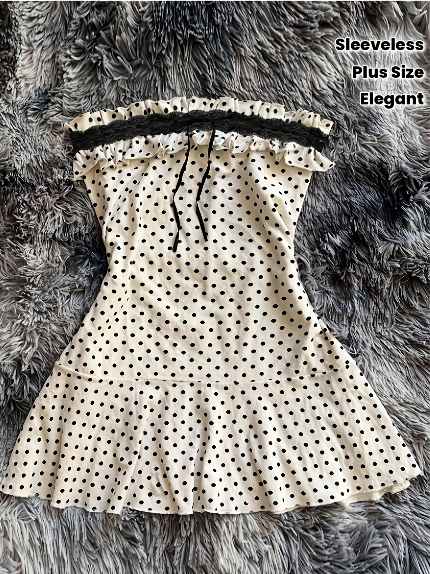 Plus Size - Elegant Polka Dot Print Bandeau Dress | Midi Length, Sleeveless, Sl…