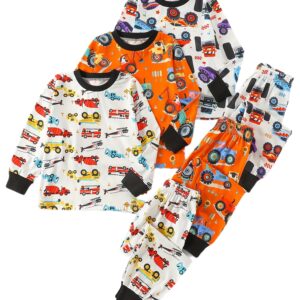 Random Set of Boys' Pajamas, Round Neck Long Sleeve Top and Full Print Long Pants with Various Car Patterns, Comfortable and Soft, Ideal Gift for Spring and Autumn Daily Life