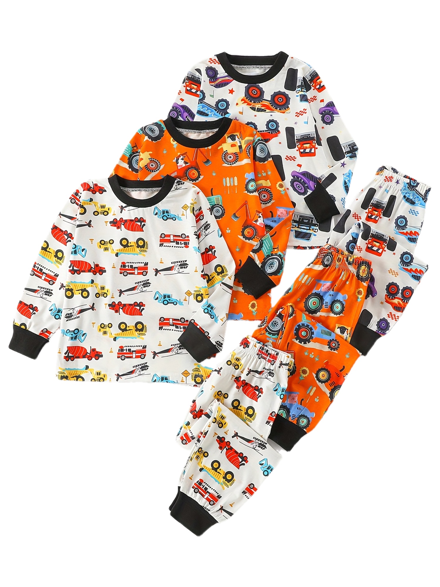 Random Set of Boys' Pajamas, Round Neck Long Sleeve Top and Full Print Long Pan…