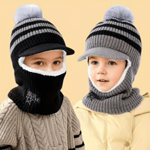 Mask Hat - Full Face & Neck Protection, Half-Face/Full-Face Options, Soft Warm Winter Wear for Boys & Girls 2-8 Years, Lightweight for Skiing,, Outdoor Activities (Grey/Black) - Easy On
