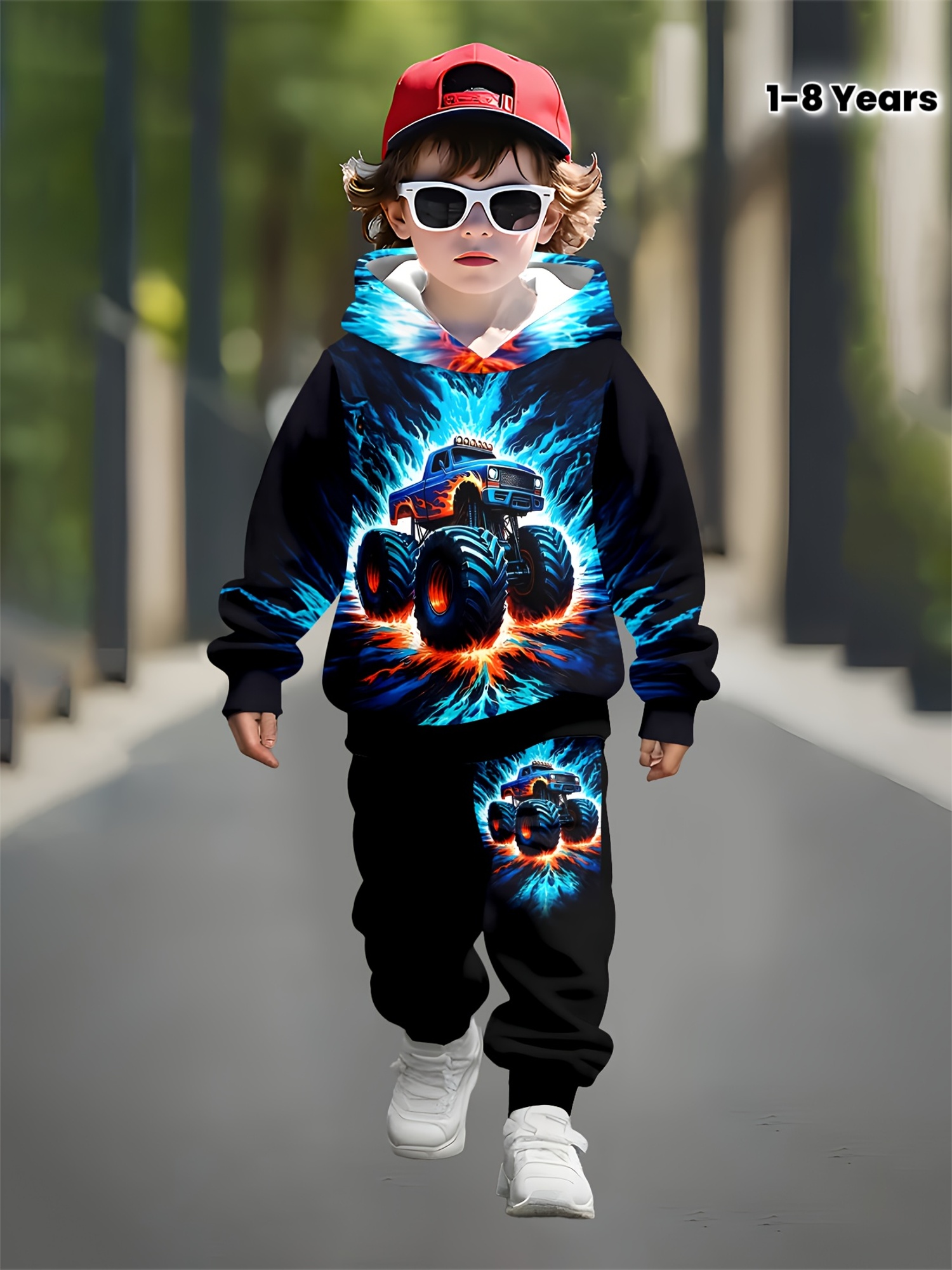 Boys' 3D Print Hoodie & Jogger Set - Vibrant Racing Car Design, Long Sleeve Pullover with Hood, Casual Spring/Fall Outfit, White Sneakers, Perfect for Outdoor Play, Boy Hoodie, Playful Graphic Hoodie, Comfortable Fit Hoodie, for Outdoor, Clothes, Sweater, Sports Suit For Boy, Boy Tracksuit Set, Suit For Boys In Autumn