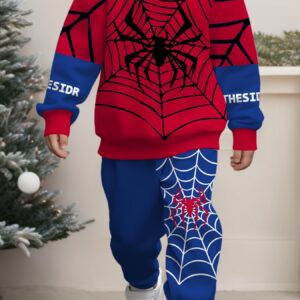 Hooded Sweatshirt Set for Baby Boys, Featuring a Cool Spider Print, Perfect for Comfortable Outdoor Sports And Leisure in Spring And Autumn, for Outdoor