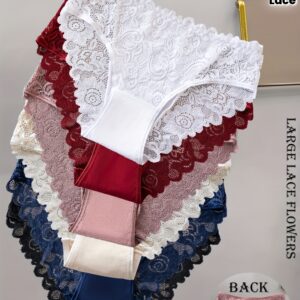 [Elegant Floral Lace Panties] 6-Pack Women's Underwear - Elegant Floral Lace Panties, Stretchy Breathable Everyday & Special Occasion Briefs, Soft Semi-Sheer Lace Front, Multi-Color Pack (White/Red/Navy/Black/Pink/Brown) - Mid-Rise Everyday basics for Women