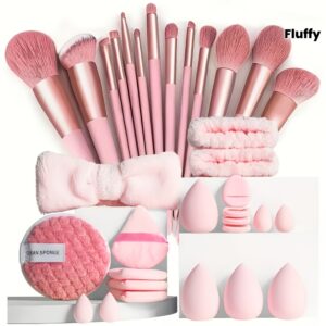 13pcs Soft Fluffy Makeup Brush Set | Ideal for Foundation, Powder, Eyeshadow, Mixing - Suitable for All Skin Types, Pink Brushes, Essential for Party and Daily Use, Plastic Material