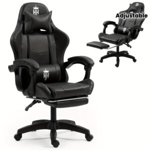 [Ergonomic Gaming Chair] Ergonomic Gaming Chair With Footrest And Lumbar Support | Height Adjustable Computer Chair With Swivel Seat And Headrest - Video Game Chair